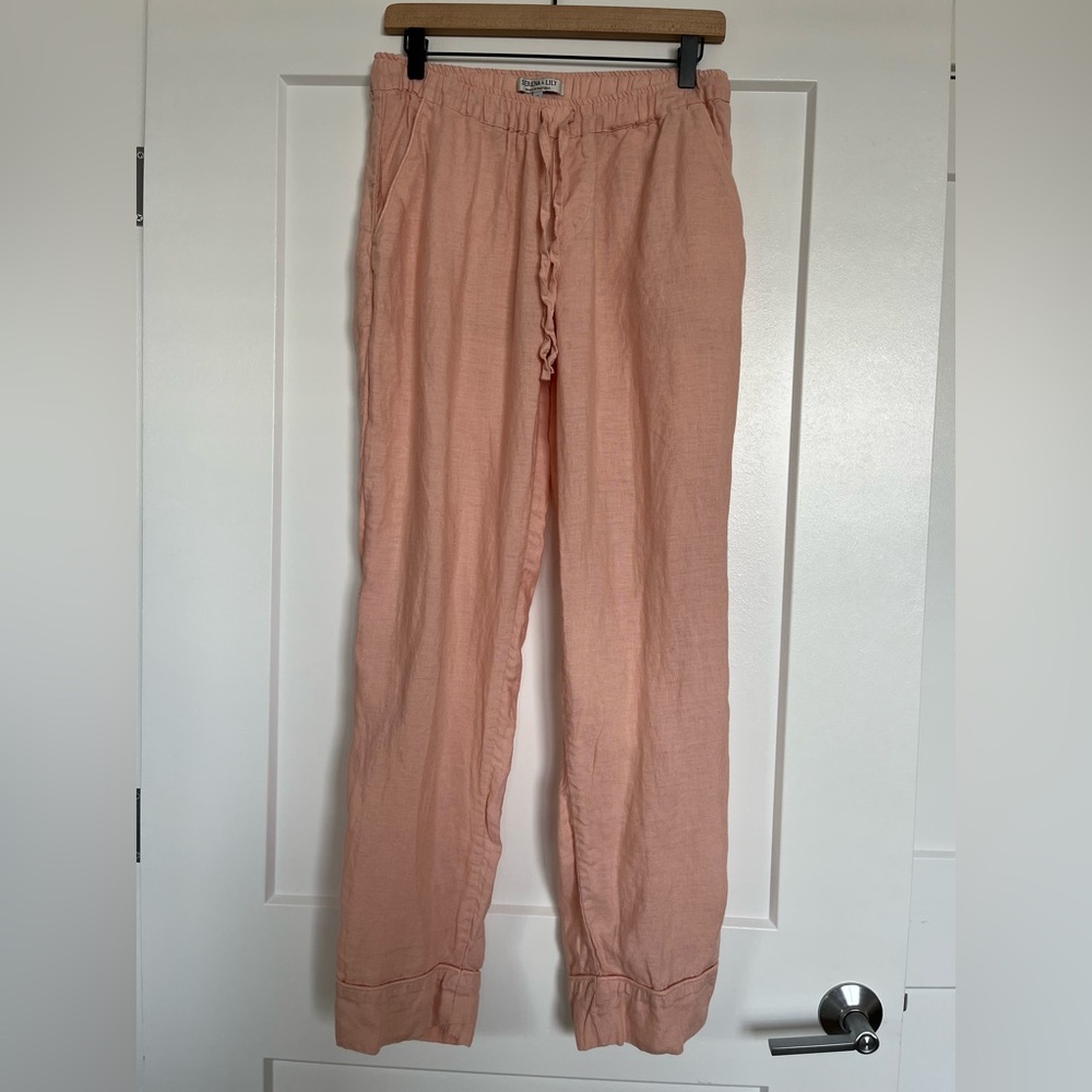 Serena & Lily 100% Linen Set Blush Pink Top & Pants Size S Coastal Resort Lounge - Picture 7 of 15
